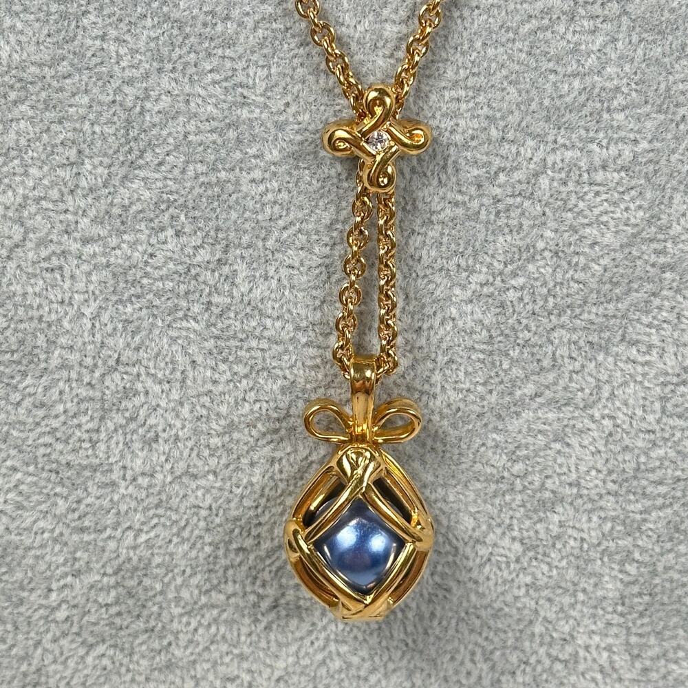 VTG Joan Rivers Necklace Egg Pendant Caged Faux Pearl Interchangeable Gold Tone